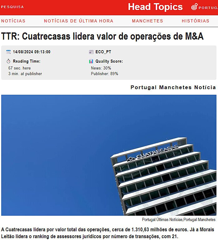 TTR: Cuatrecasas lidera valor de operaes de M&A